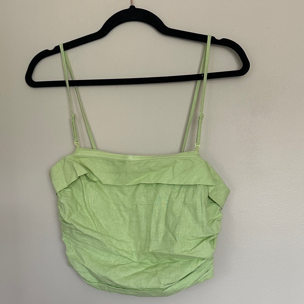 Glassons Light Green crop adjustable linen